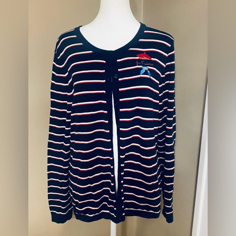 LAST CHANCE! EUC TALBOTS French Appliqué Stripe Cardigan M